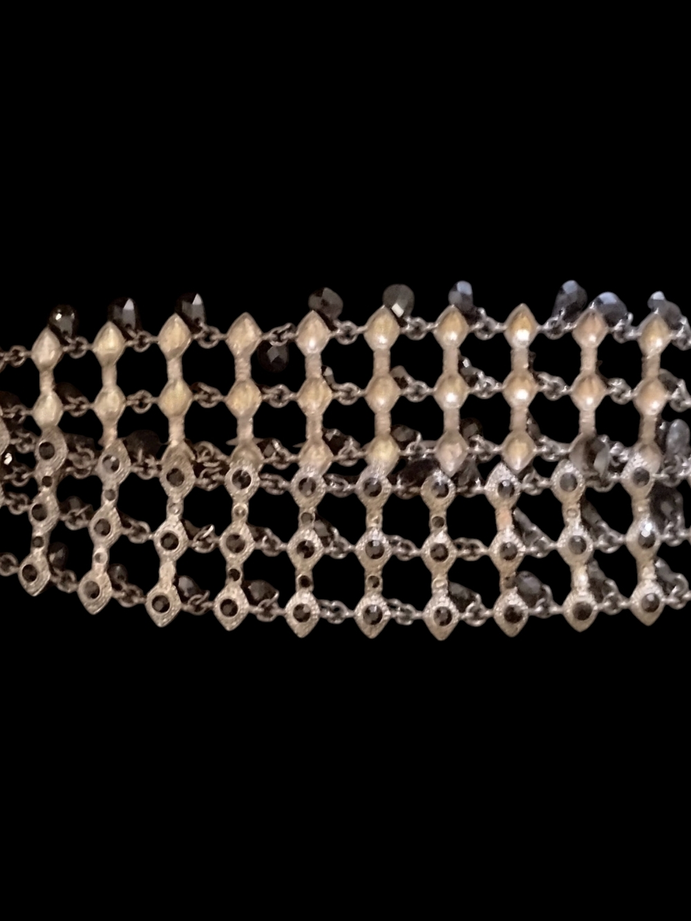 Silver Black Crystal Mesh Belt - Womenโs Metallic Accentโ 38"